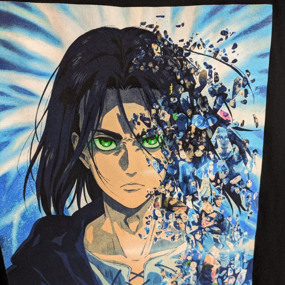 Attack on Titan T-Shirt XL Eren Yeager Final Season Black Anime Graphic Tee - Picture 2 of 8
